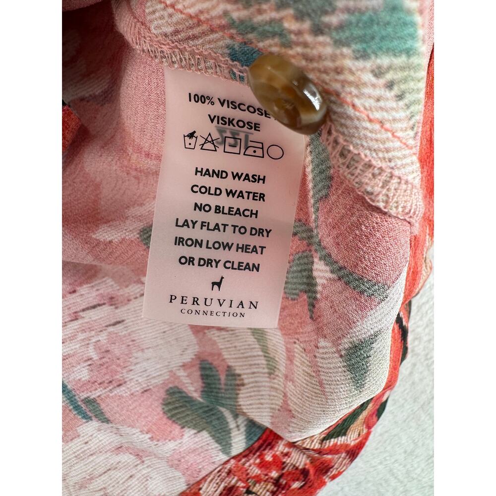 Peruvian Connection Coral Floral Split Neck Tunic Dress - Picture 9 of 9